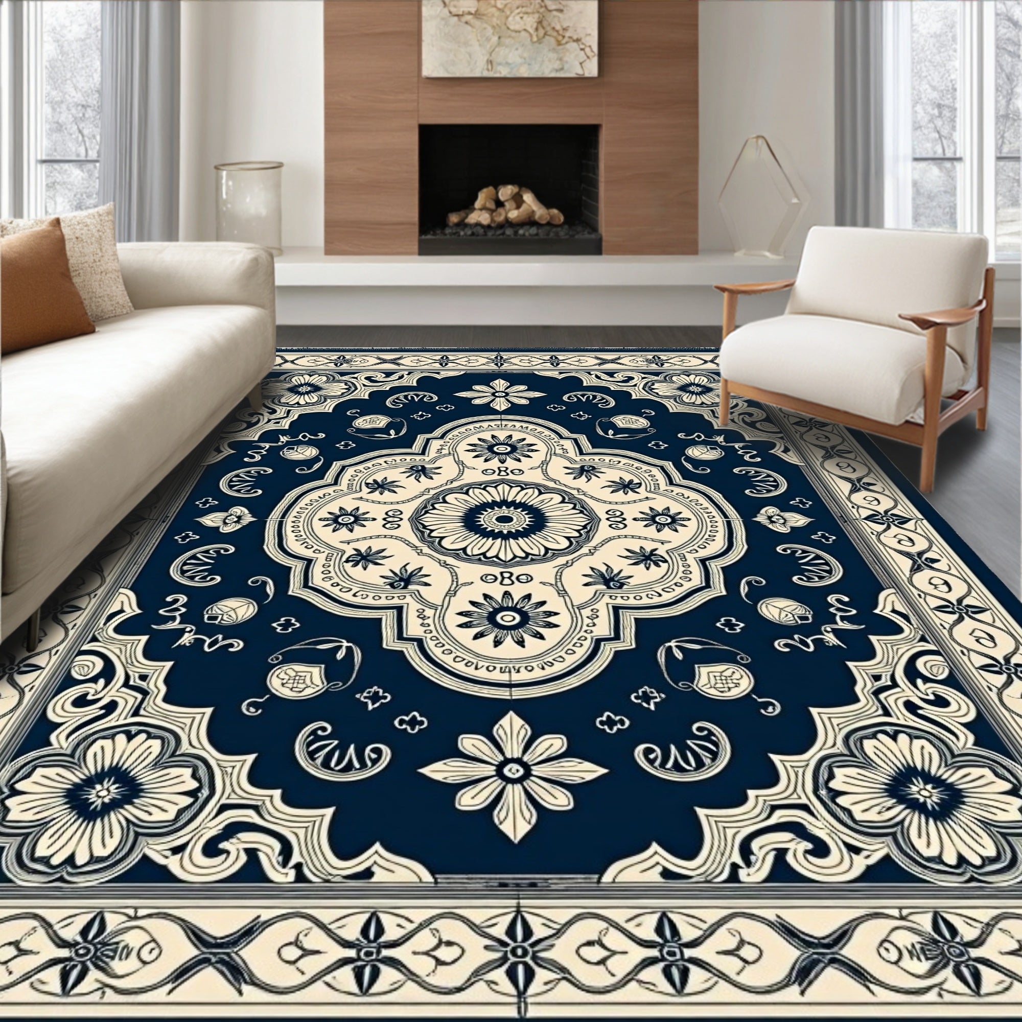 Crimson Ivory Ornate Floral Tableau Rug