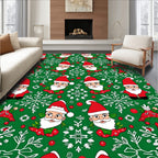 Festive Santa Claus Green Snowflake Christmas Rug