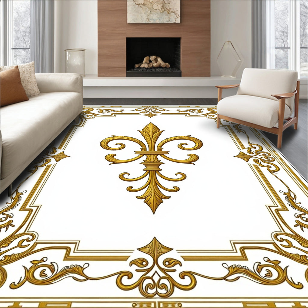 Ornate Gold Fleur de Lis Frame Rug