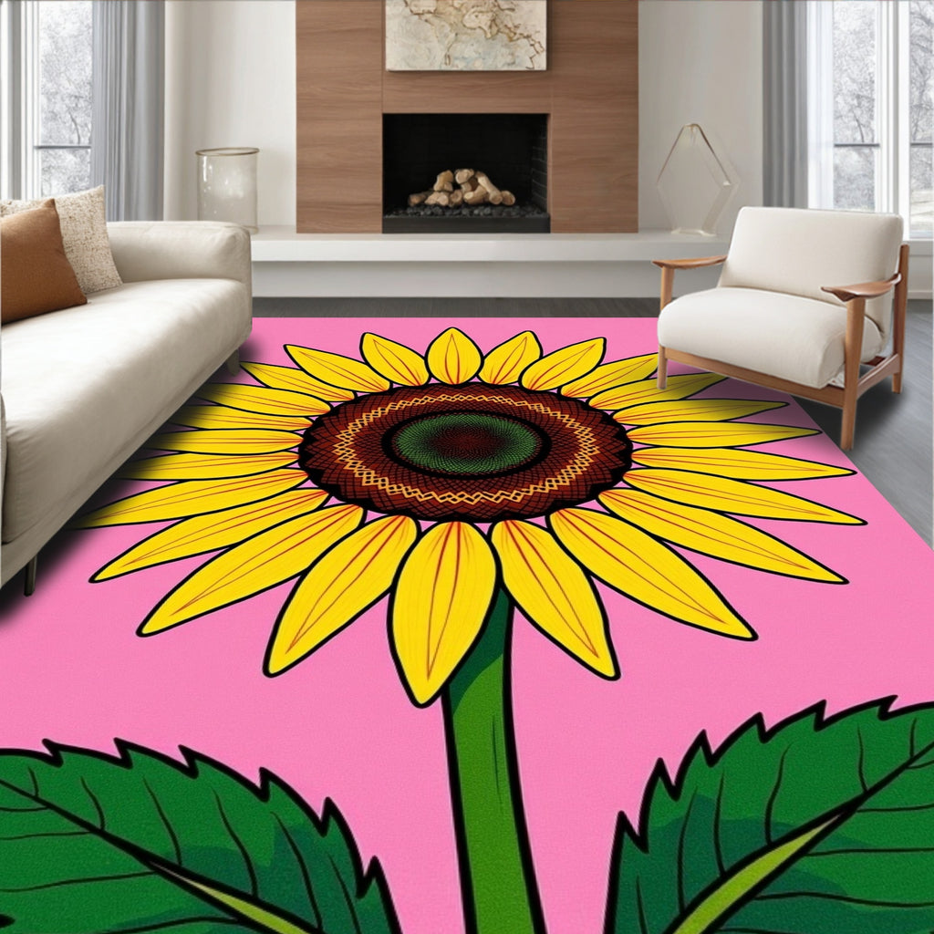 Vibrant Yellow Sunflower On Pink Rug