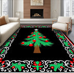 Merry Christmas Tree Holly Border Rug