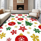 Red Green Gold Christmas Ornament Snowflakes Rug
