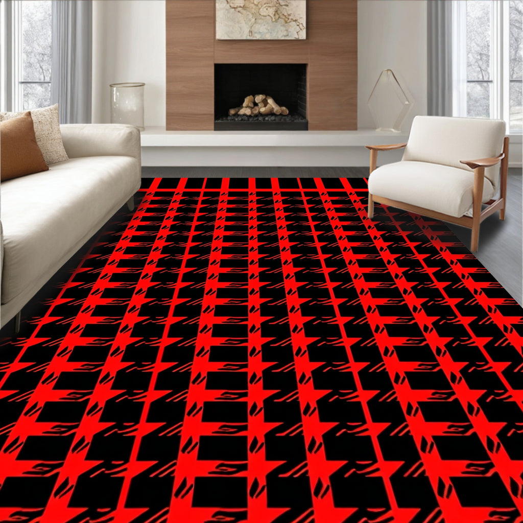 Bold Red Houndstooth Geometric Rug
