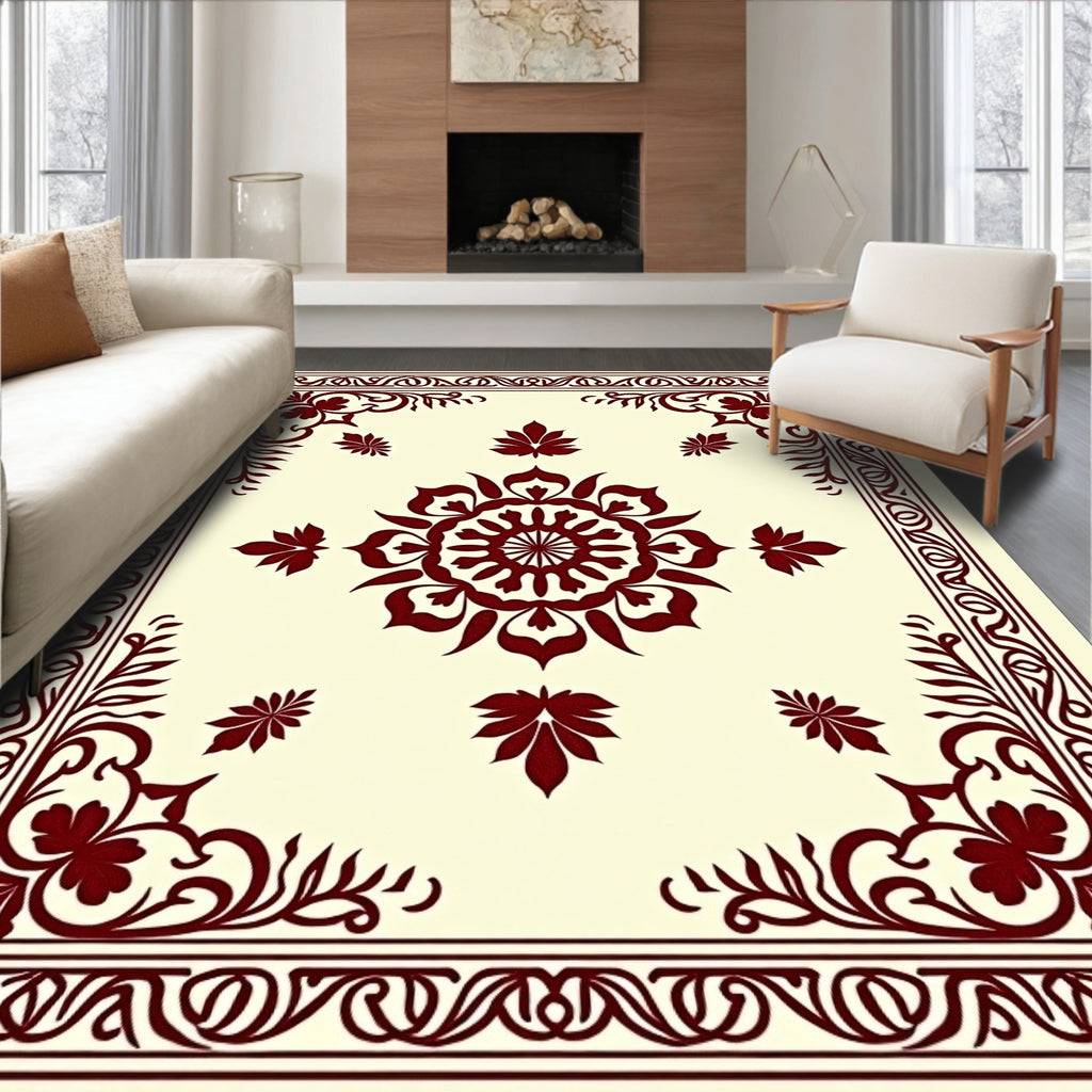 Crimson Ornate Floral Centerpiece Rug
