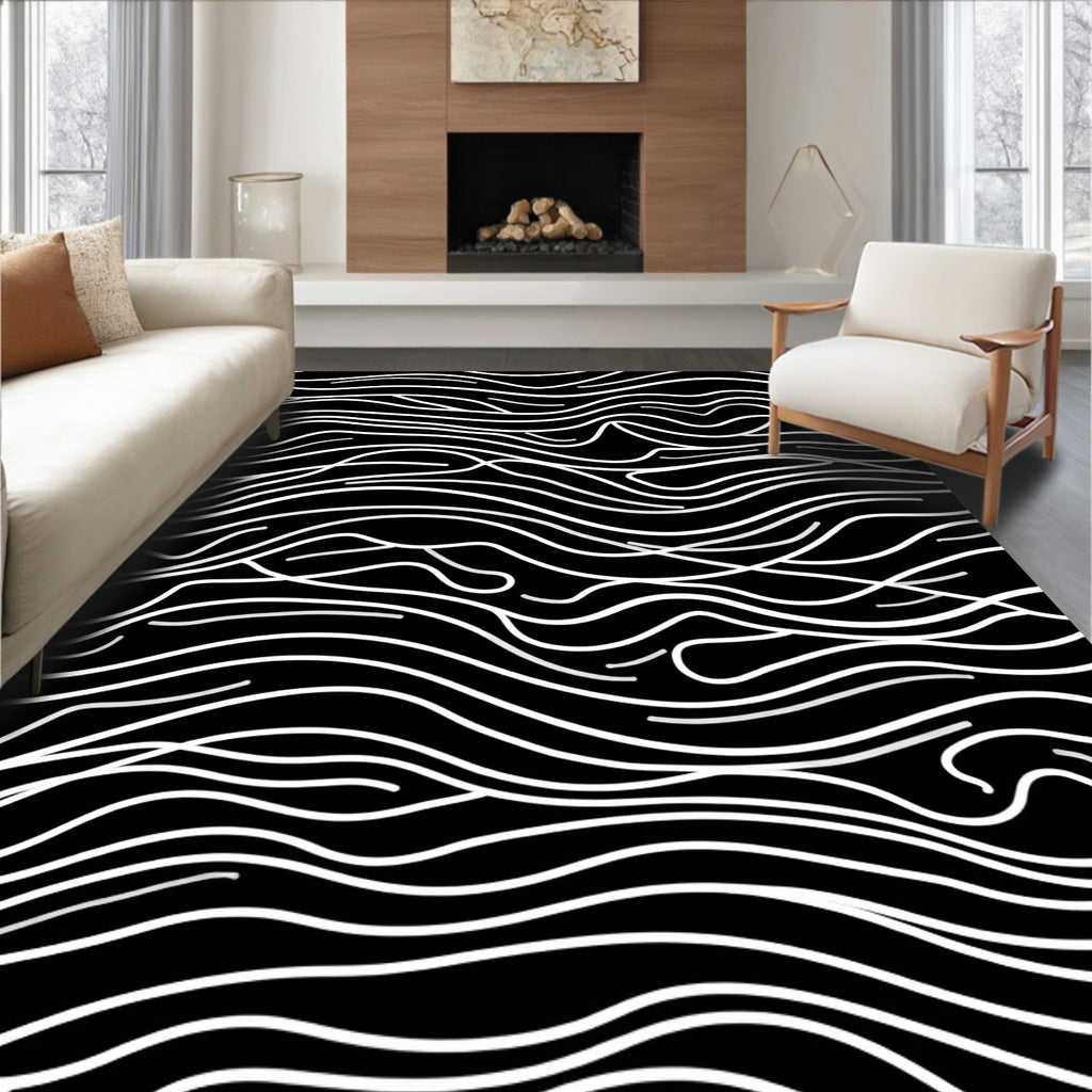 Black and White Wavy Lines Rug