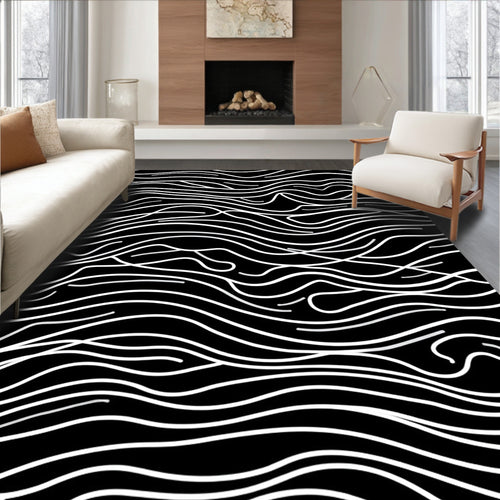 Black and White Wavy Lines Rug