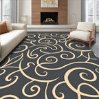 Dark Gray Cream Swirl Scroll Rug