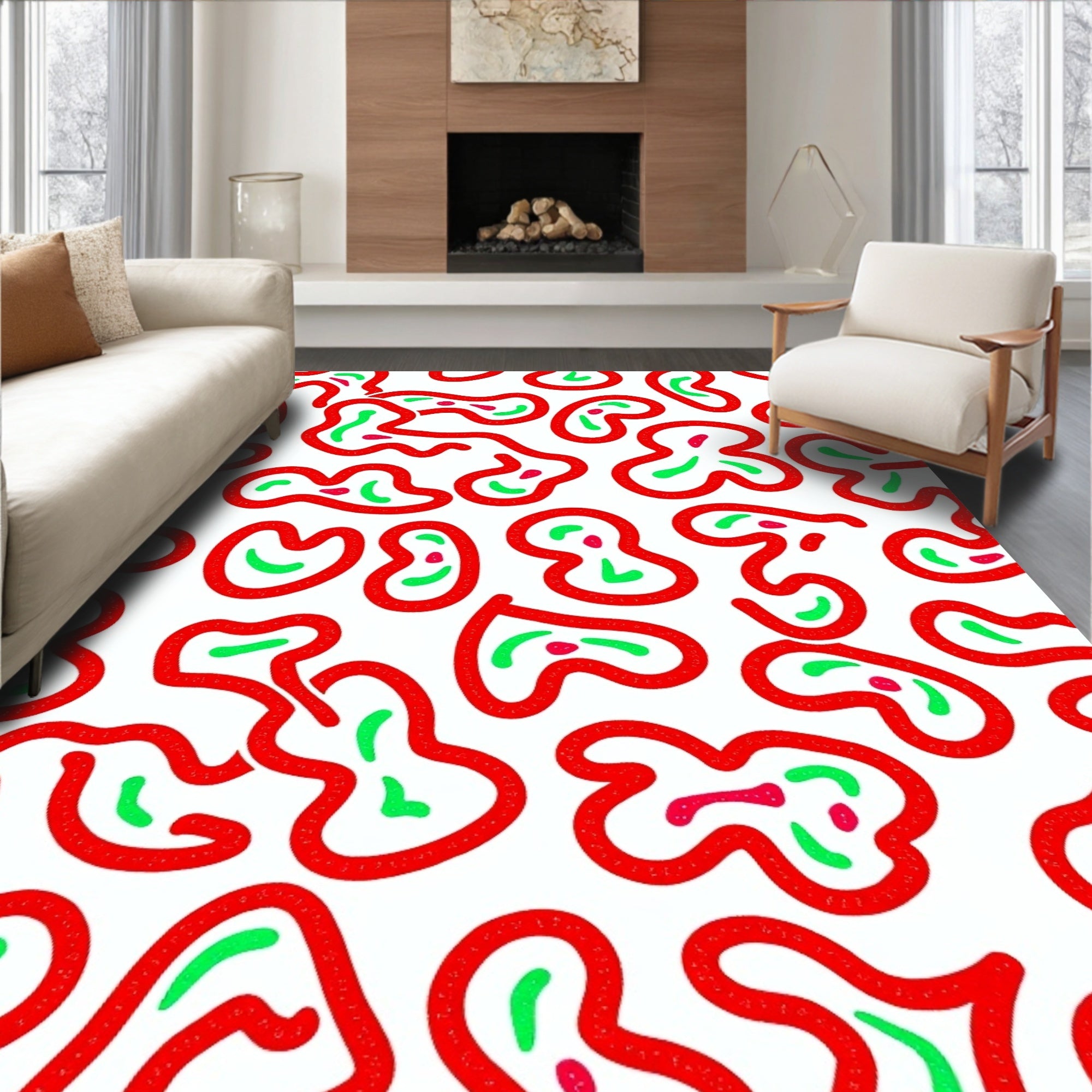 Bold Red Amoeba Fluid Shapes Rug