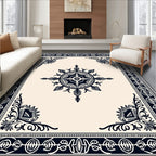 Ornate Dark Blue Medallion Square Rug