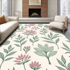Delicate Pink Green Leafy Branches Rug