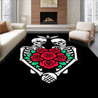 Skeletons Red Roses Lovers Rug