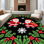 Festive Santas Red Green Foliage Rug