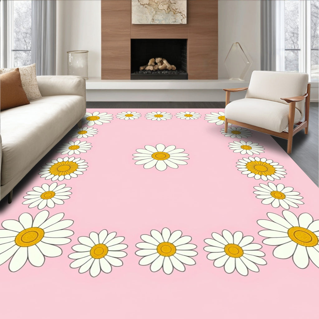 Vintage Pink Daisy Border Rug