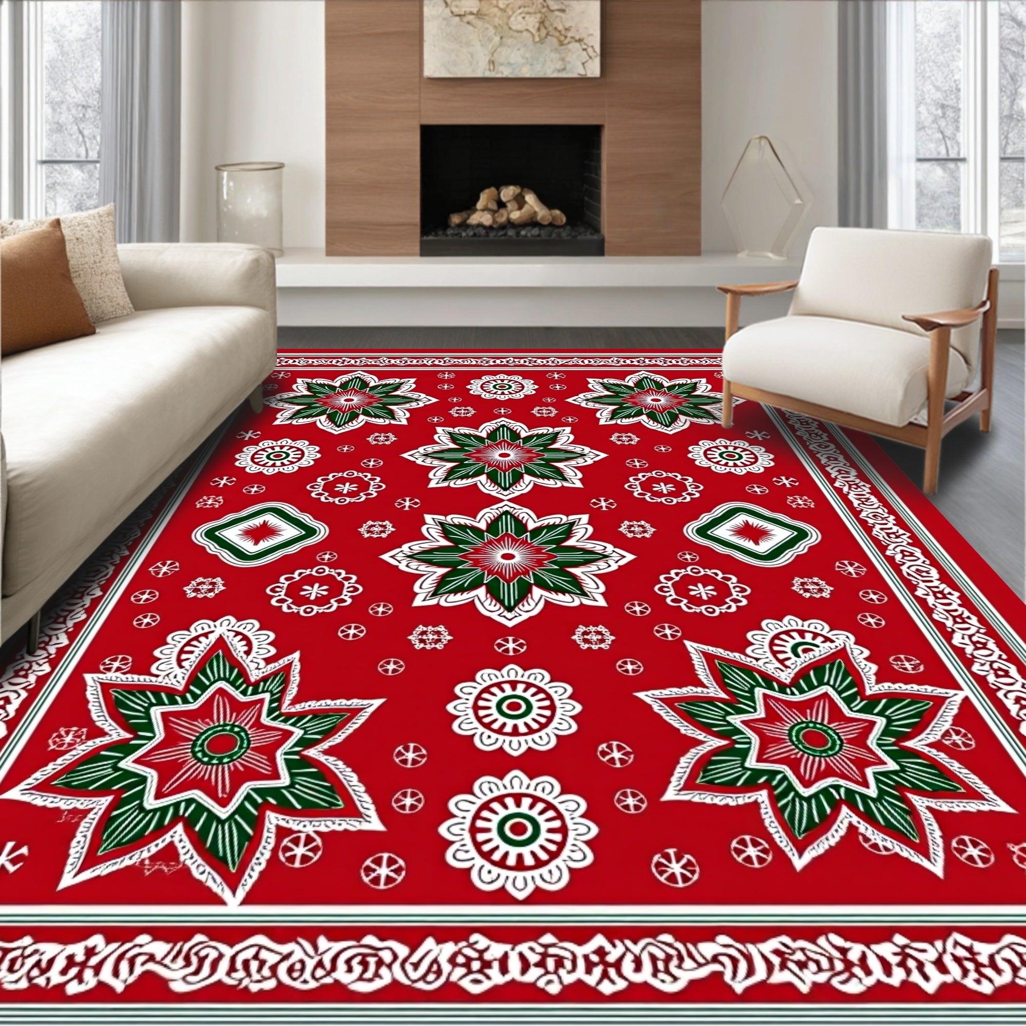 Bold Red Floral Starburst Rug