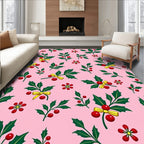 Pink Holly Berry Bow Festive Christmas Rug
