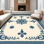 Deep Blue Sun Medallion Floral Border Rug
