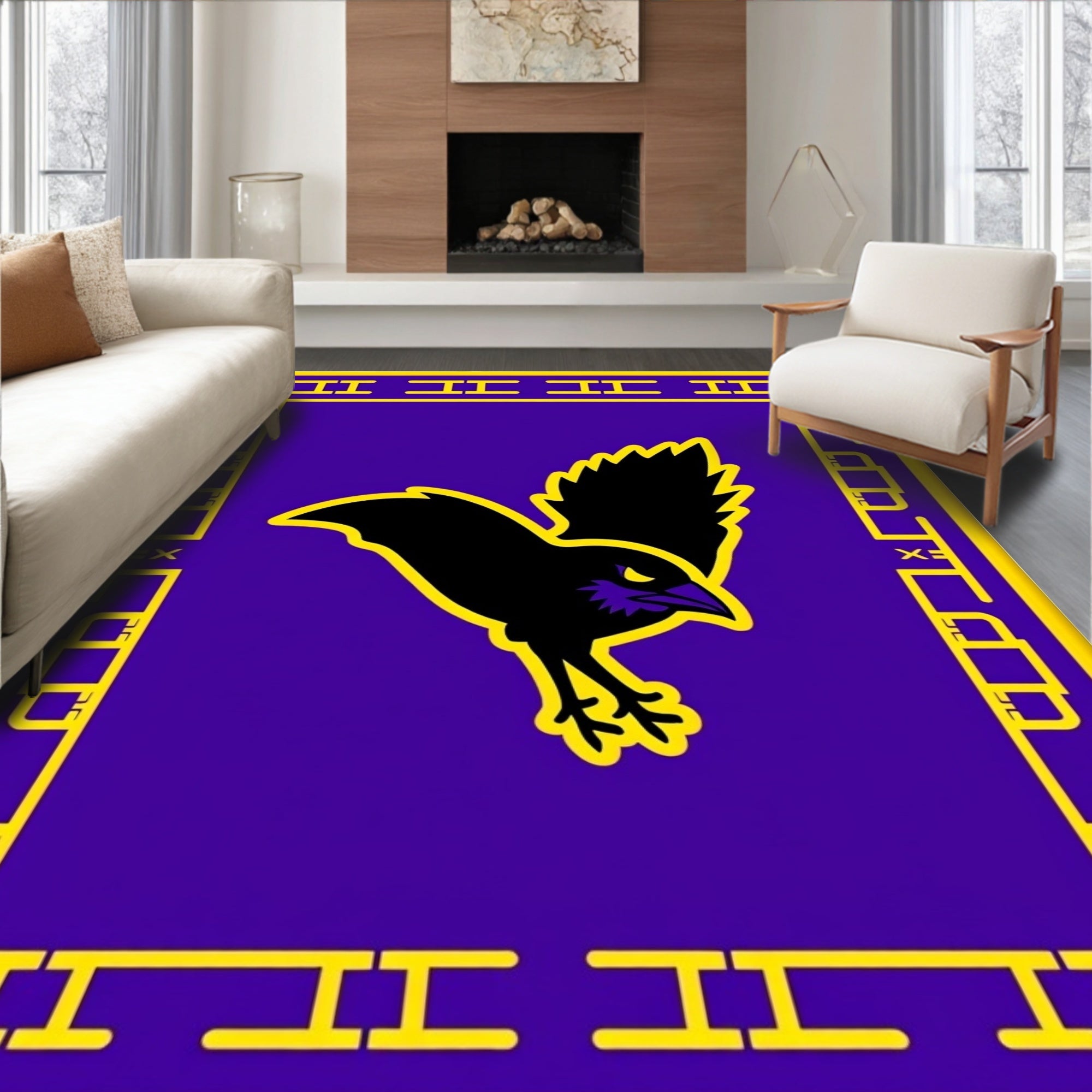 Purple Raven Yellow Border Graphic Rug