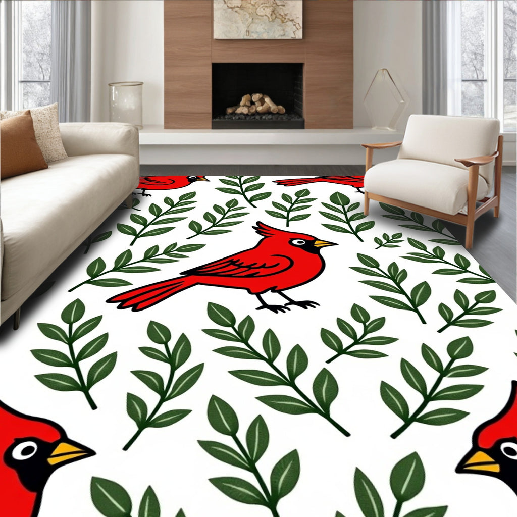 Bright Red Cardinal Foliage Repeating Rug