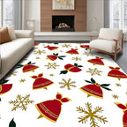 Red Gold Festive Bells And Snowflakes Rug