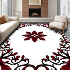 Deep Red Floral Swirl Medallion Rug