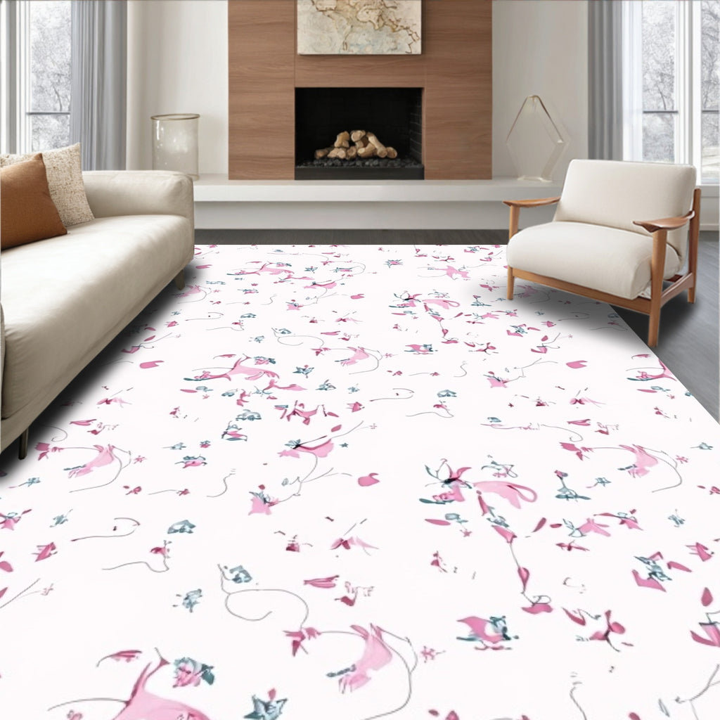Whimsical pink and blue floral scatter Rug