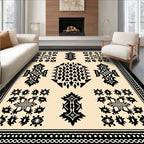 Black and Beige Central Medallion Abstraction Rug