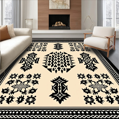 Black and Beige Central Medallion Abstraction Rug