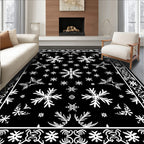 Black White Snowflake Winter Charm Rug