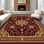 Ornate Burgundy Gold Floral Medallion Rug
