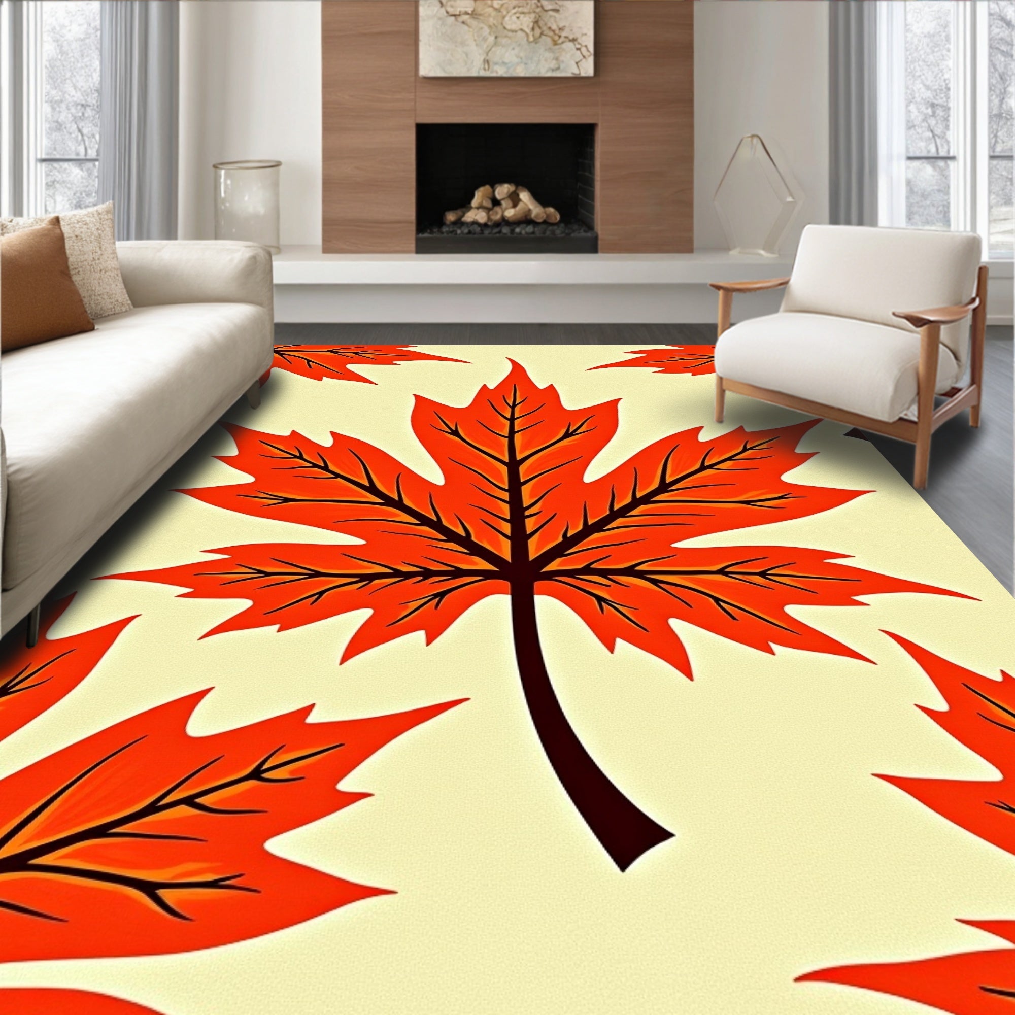 Orange Maple Leaf Autumn Pattern Rug