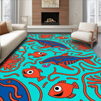 Aqua Blue Whimsical Coral Fish Rug
