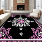 Black Pink Floral Medallion Border Rug
