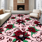 Deep Red Rose Swirl Garden Rug