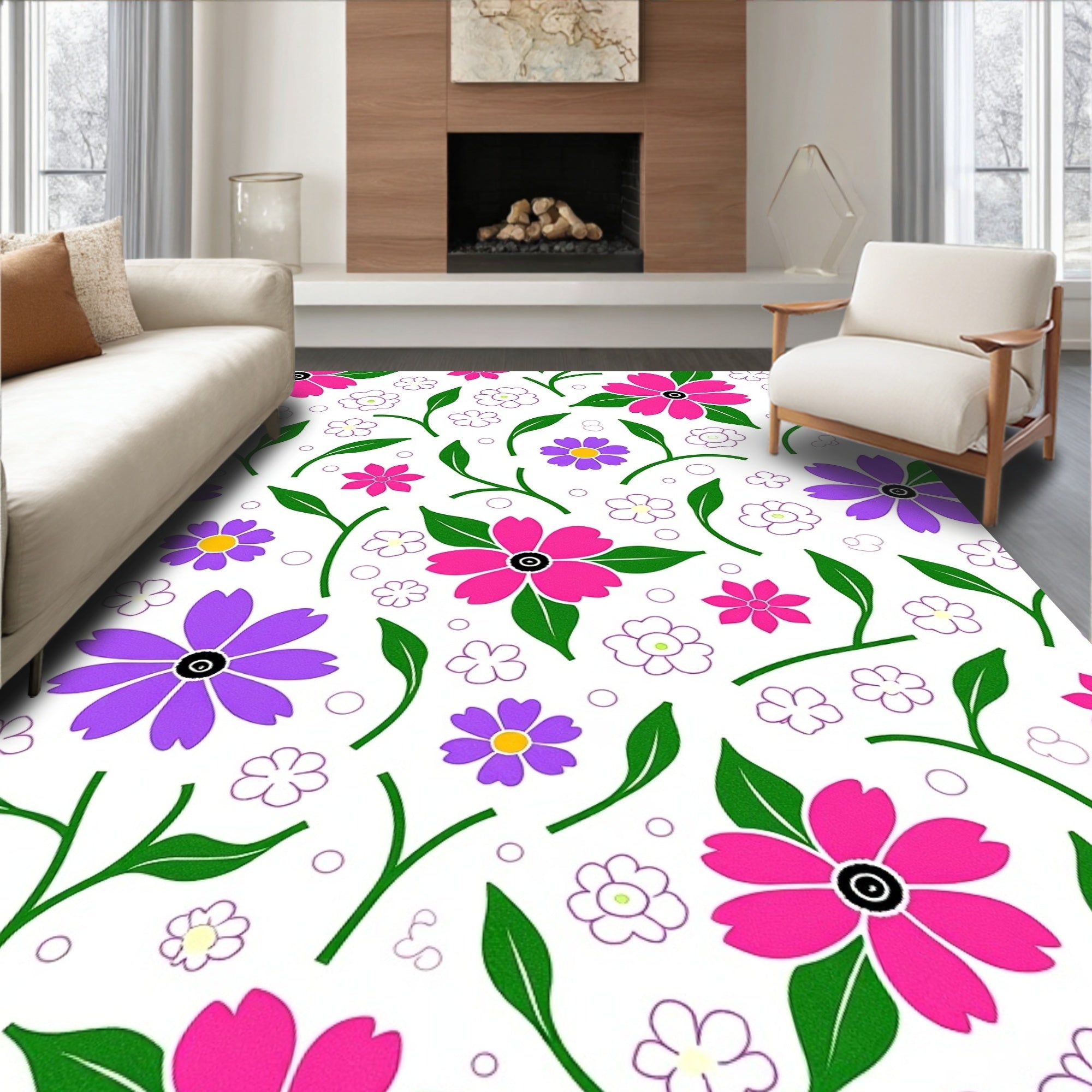 Vibrant Pink Purple Floral Scatter Rug
