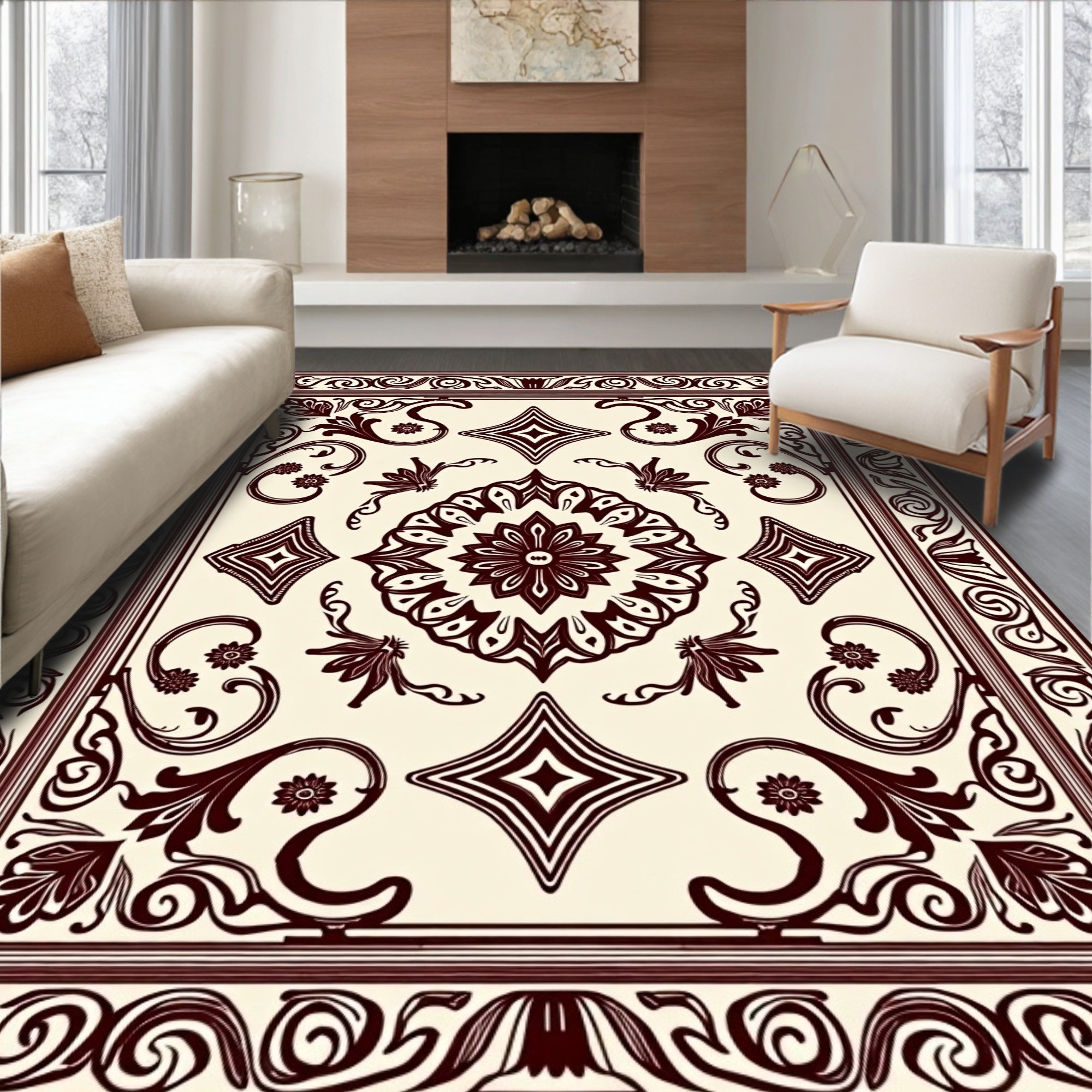 Dark Brown Classic Floral Medallion Rug