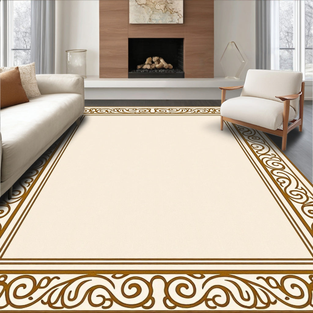 Classic Warm Ochre Scrollwork Border Rug