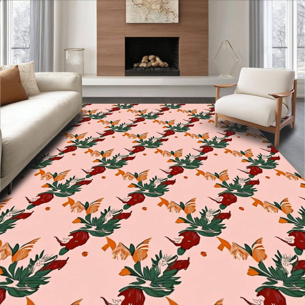 Crimson Berry Green Leaf Arrangement Rug
