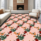 Crimson Berry Green Leaf Arrangement Rug