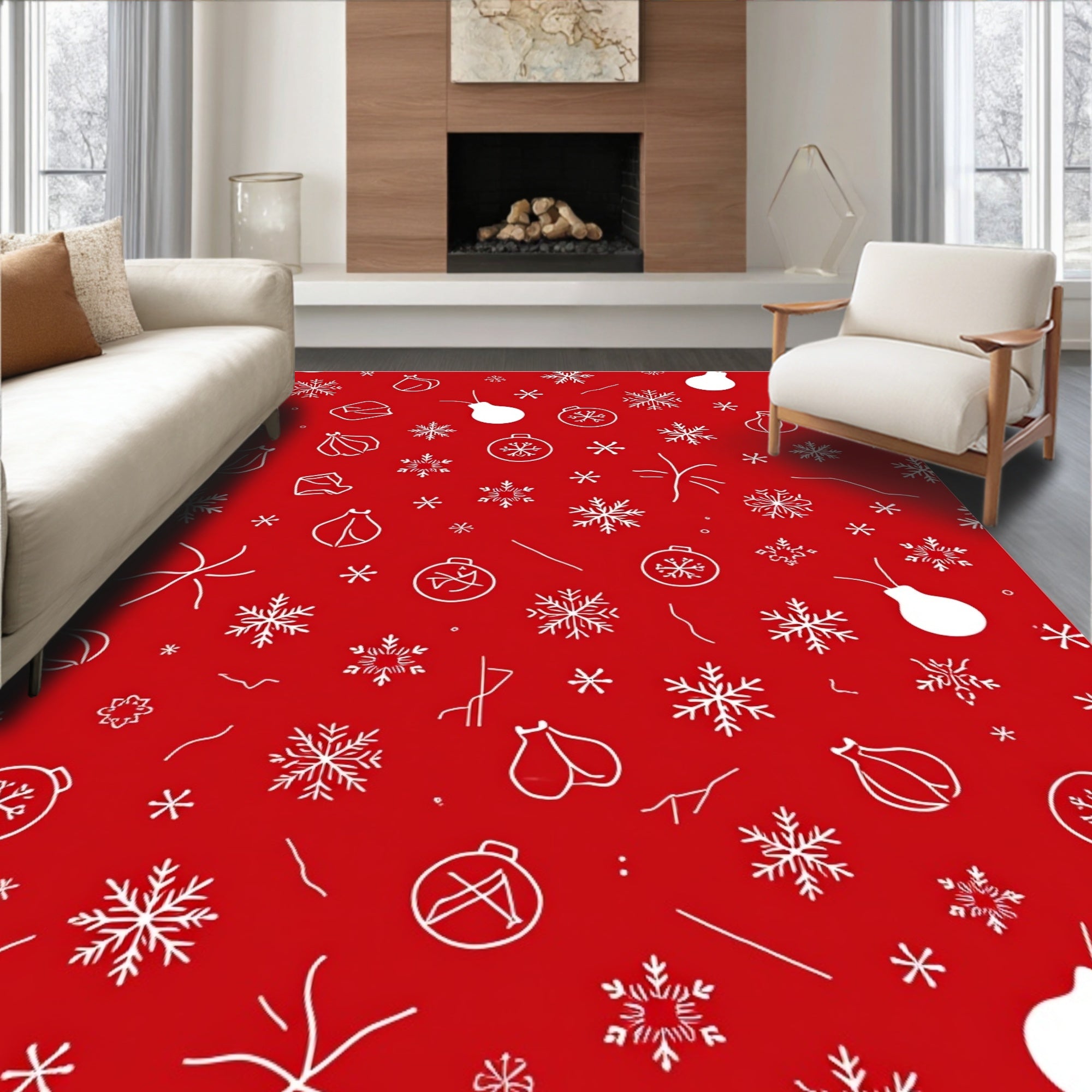 Red Snowflake Ornament Scatter Rug