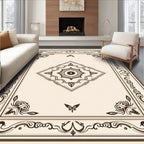 Cream and Brown Medallion Border Rug