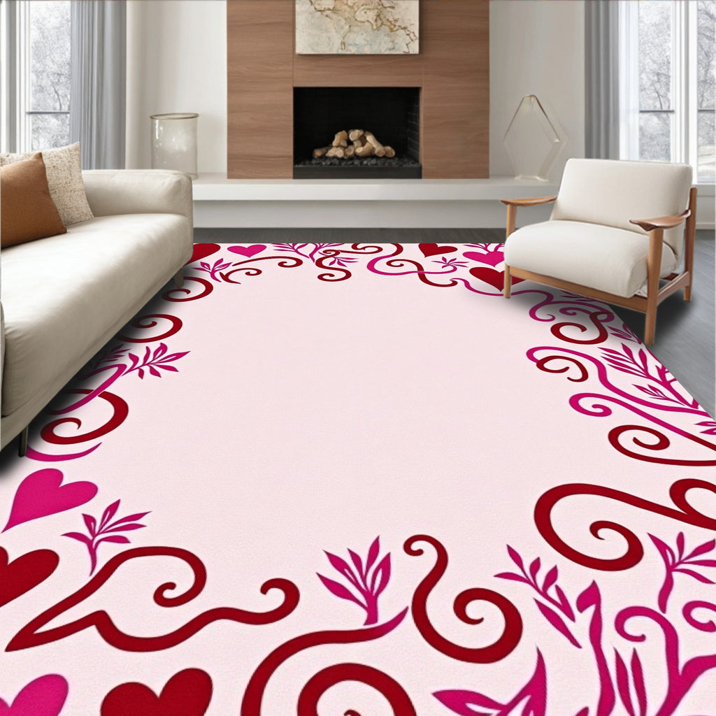 Crimson Pink Heart Swirl Arrangement Rug