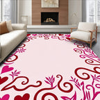 Crimson Pink Heart Swirl Arrangement Rug