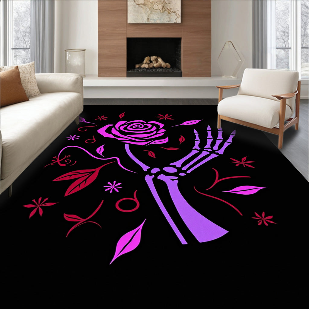 Gothic Skeleton Hand Rose Garden Rug
