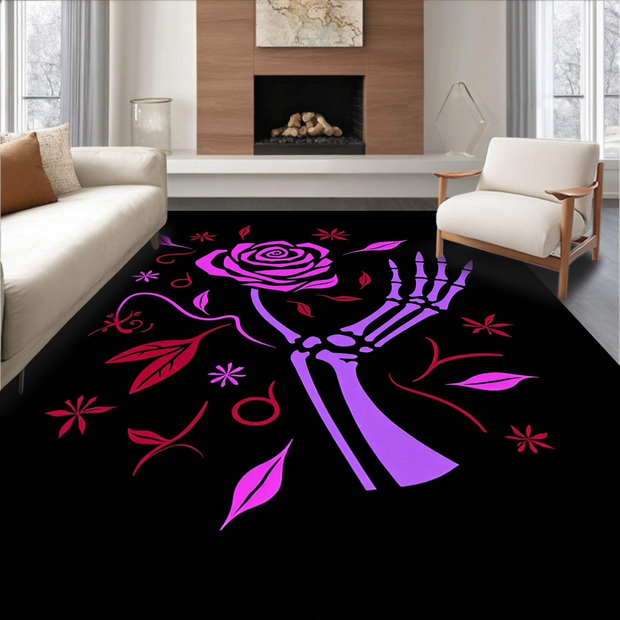 Gothic Skeleton Hand Rose Garden Rug