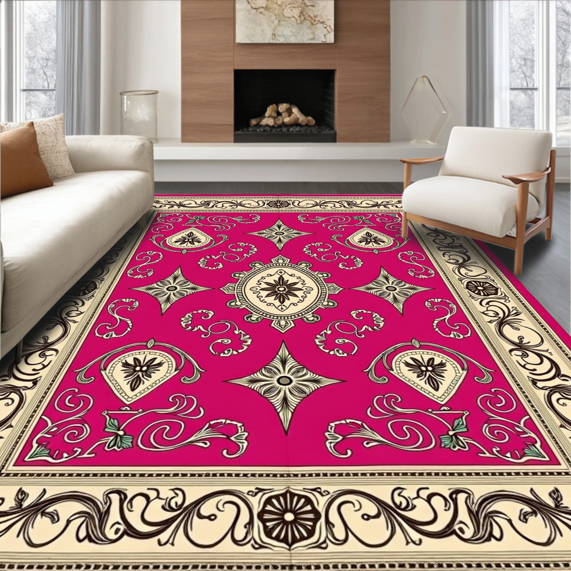 Crimson and Cream Filigree Medallion Rug
