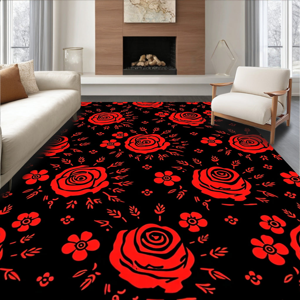 Vibrant Red Rose Garden Repeat Rug