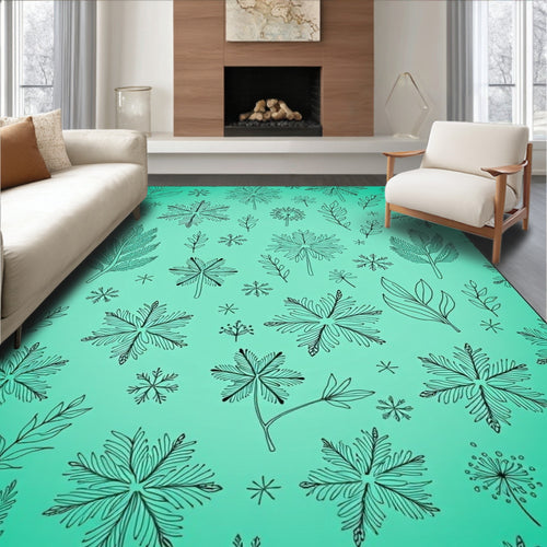 Aqua Frosted Winter Botanical Collage Rug