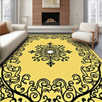 Yellow Black Scrollwork Medallion Frame Rug