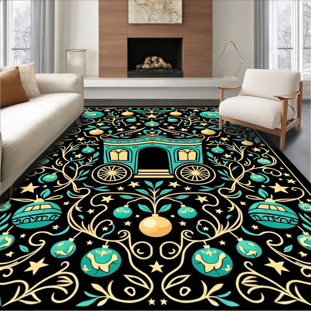 Teal Yellow Carriage Stars Swirl Rug