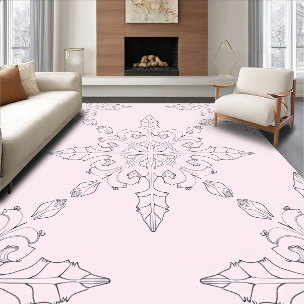 Pale Pink Floral Snowflake Filigree Rug